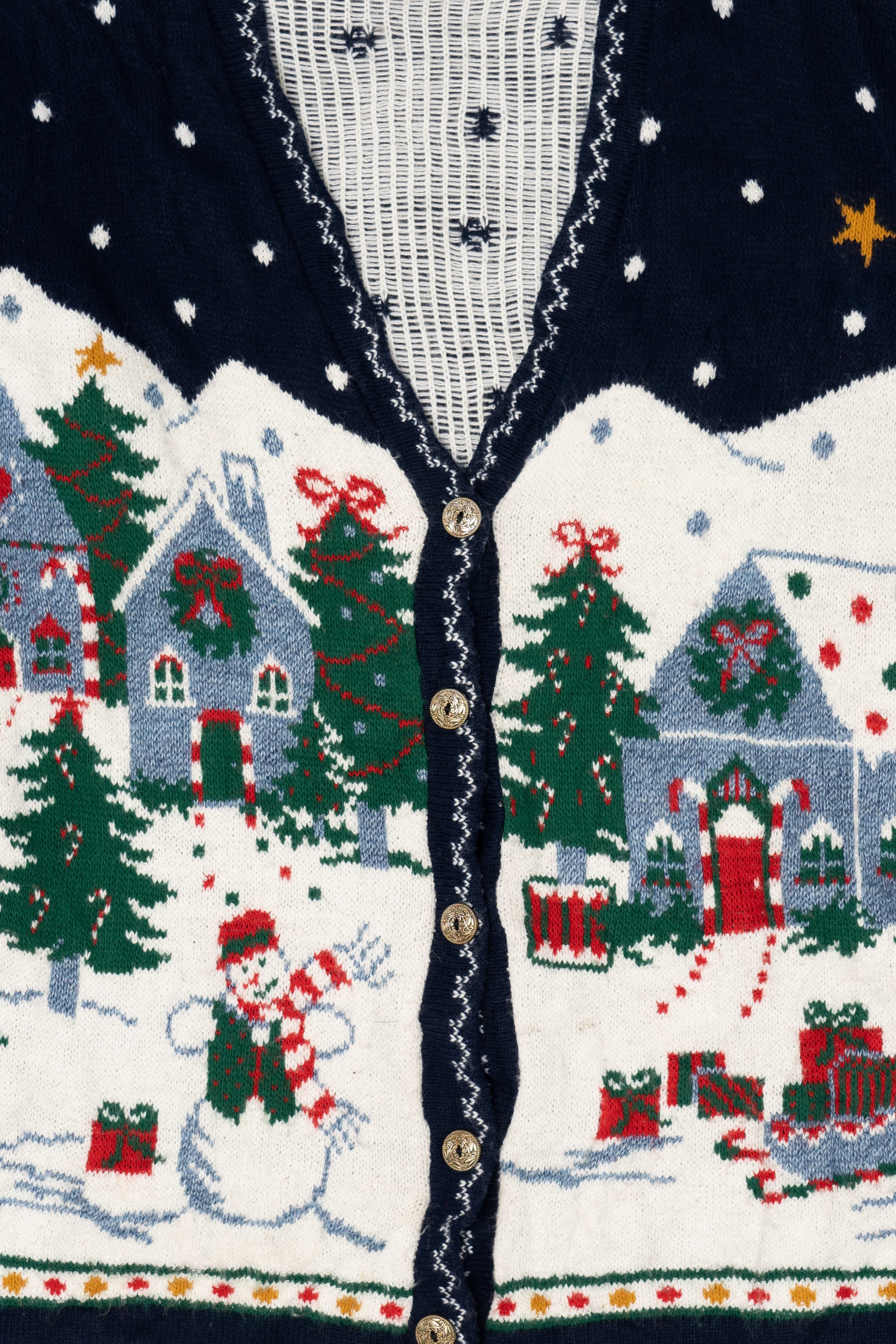 Vintage Navy Blue Nutcracker Winter Scene Ugly Christmas Cardigan (1990s)
