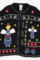 Vintage Black Nutcracker Angels Ugly Christmas Cardigan (1990s)