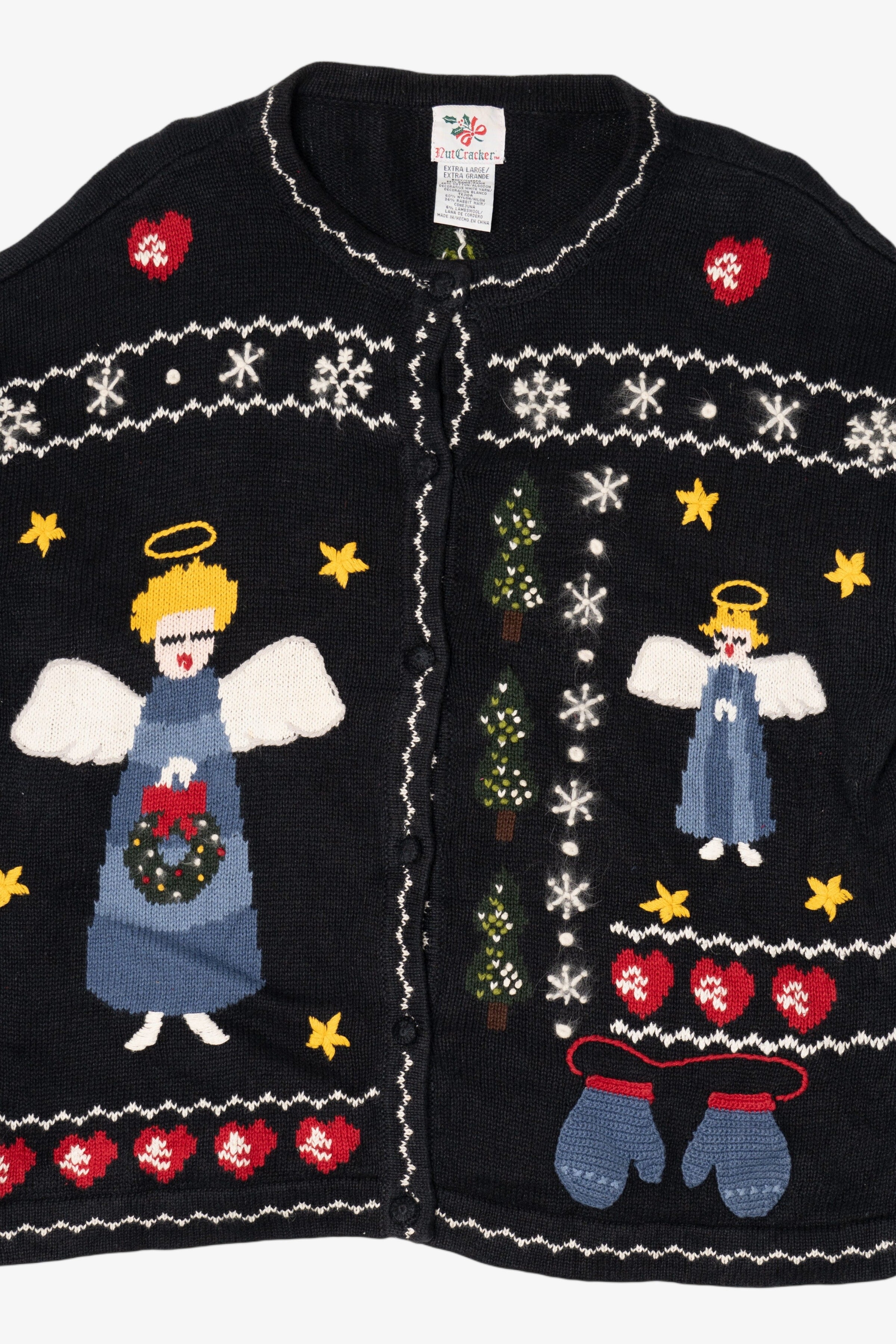 Vintage Black Nutcracker Angels Ugly Christmas Cardigan (1990s)