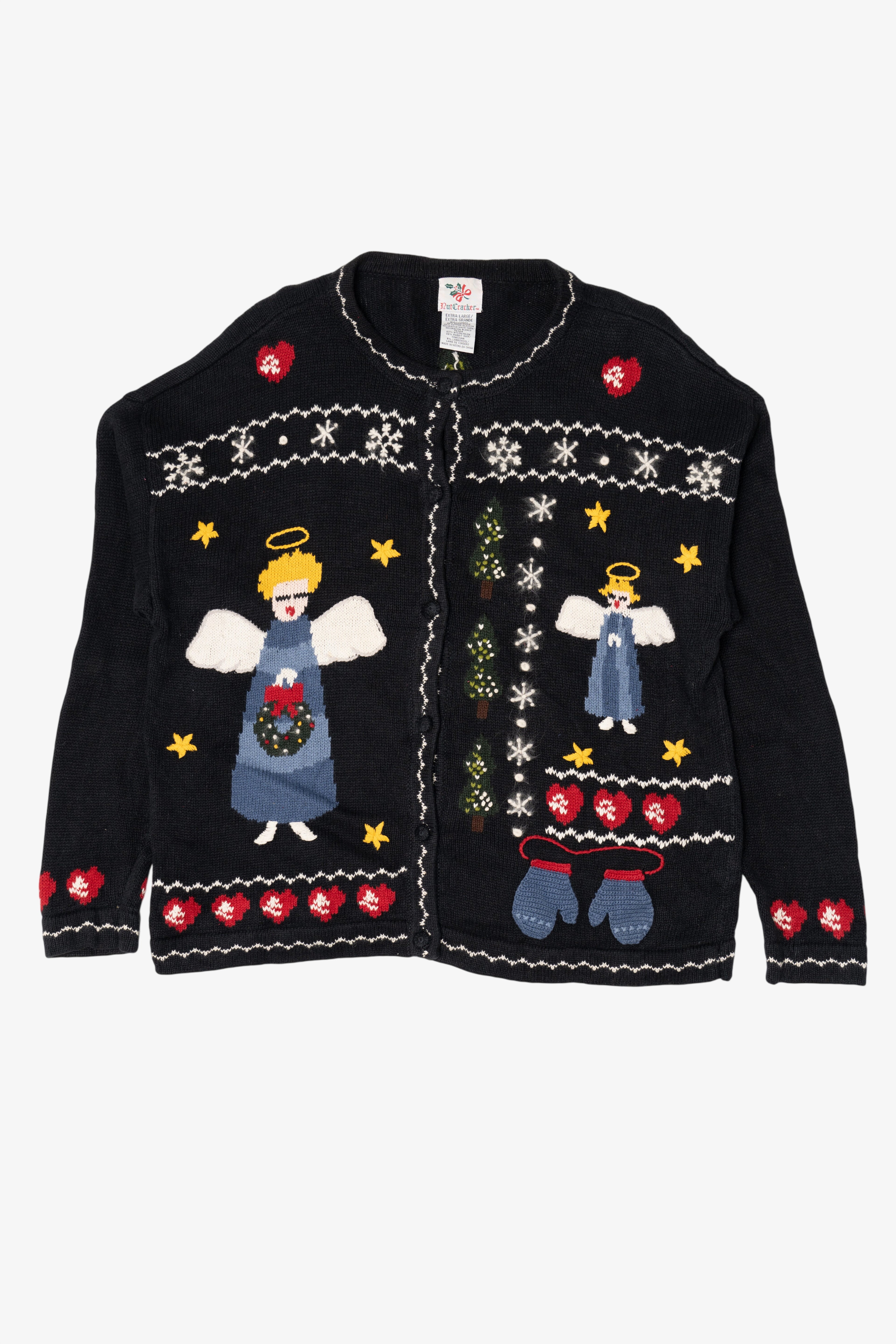 Vintage Black Nutcracker Angels Ugly Christmas Cardigan (1990s)