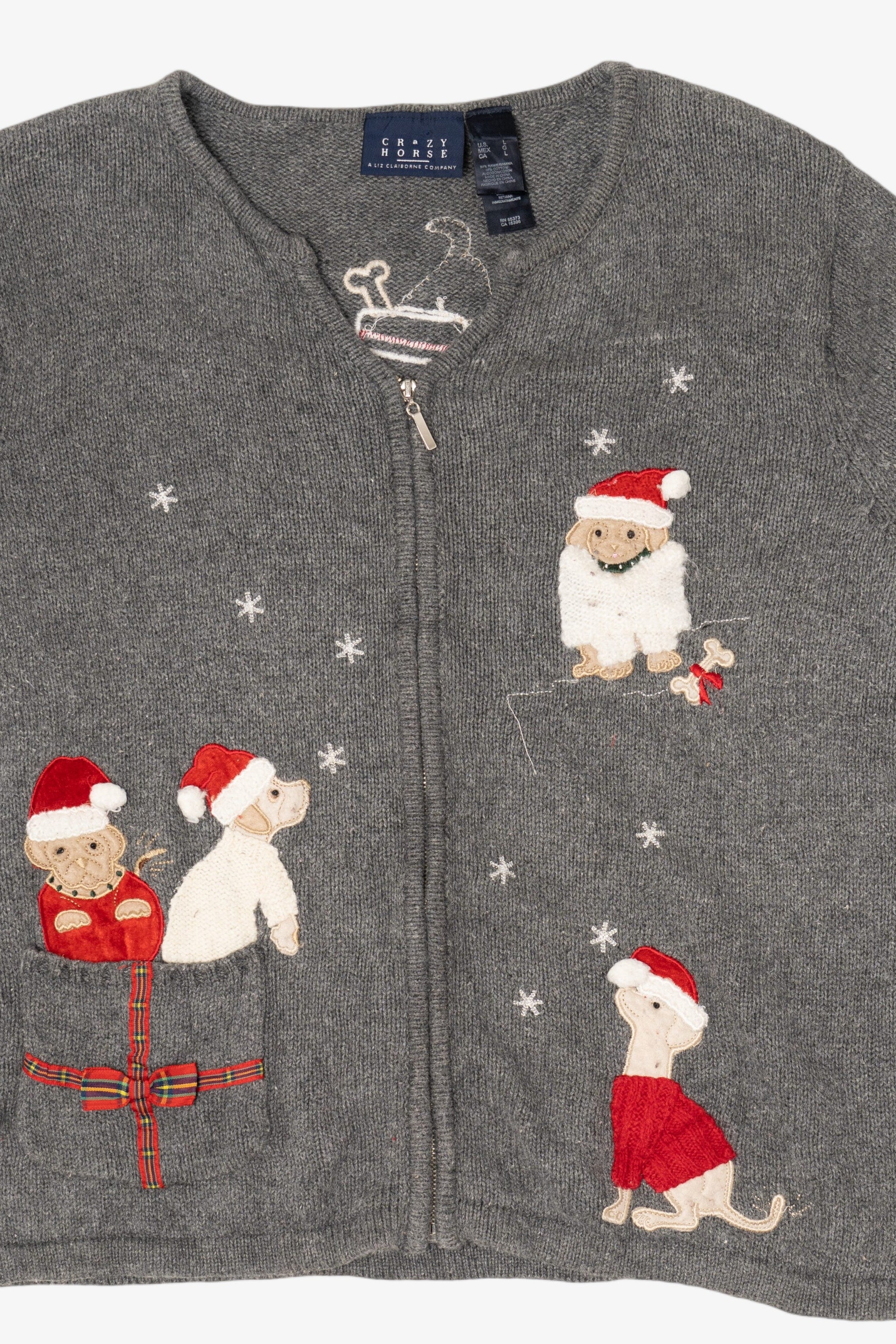 Vintage Gray Crazy Horse Dogs Ugly Christmas Cardigan (2000s)