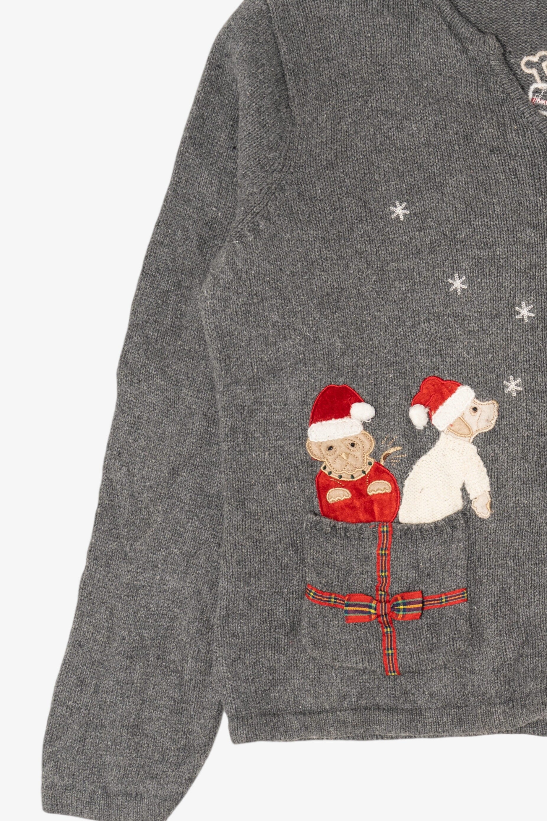 Vintage Gray Crazy Horse Dogs Ugly Christmas Cardigan (2000s)