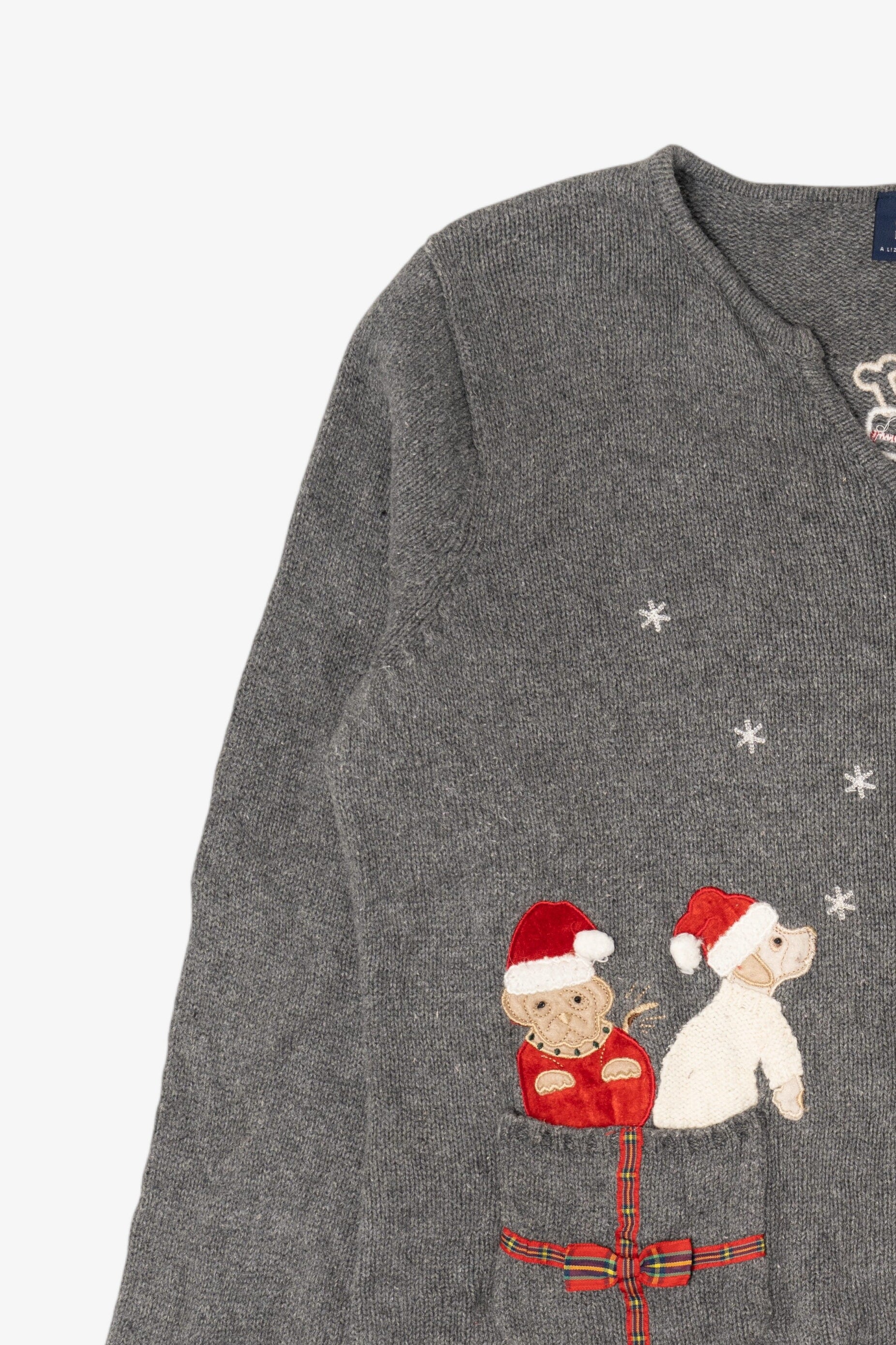 Vintage Gray Crazy Horse Dogs Ugly Christmas Cardigan (2000s)