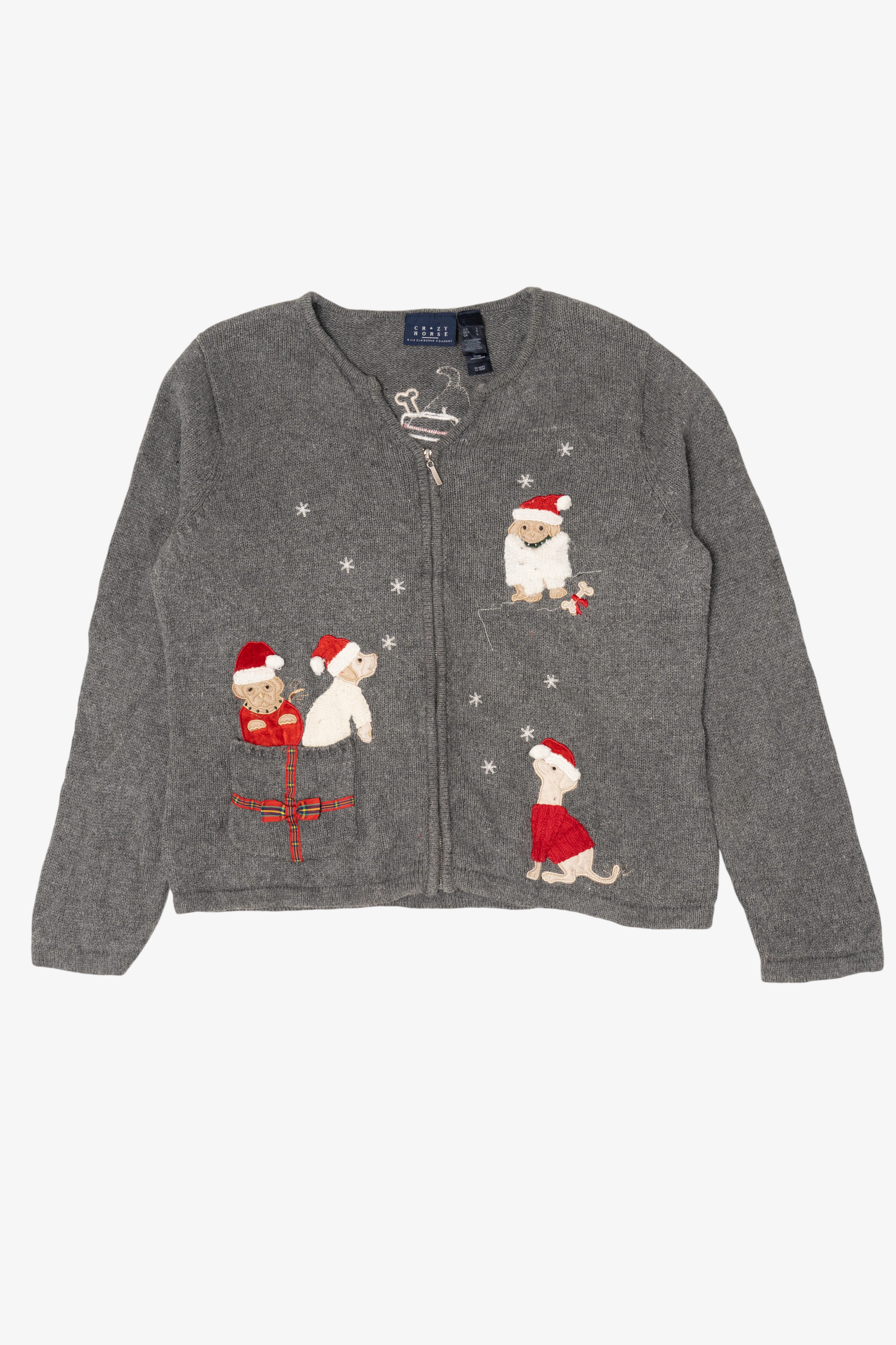 Vintage Gray Crazy Horse Dogs Ugly Christmas Cardigan (2000s)