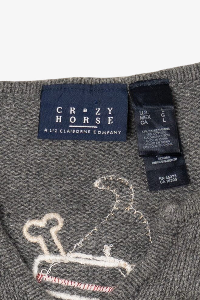 Vintage Gray Crazy Horse Dogs Ugly Christmas Cardigan (2000s)