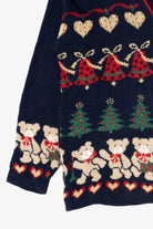 Vintage Navy Blue Nutcracker Teddy Bears Ugly Christmas Cardigan (1980s)