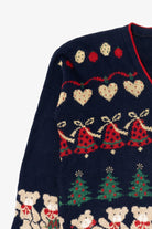 Vintage Navy Blue Nutcracker Teddy Bears Ugly Christmas Cardigan (1980s)