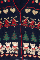 Vintage Navy Blue Nutcracker Teddy Bears Ugly Christmas Cardigan (1980s)