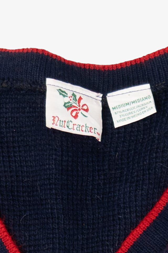 Vintage Navy Blue Nutcracker Teddy Bears Ugly Christmas Cardigan (1980s)