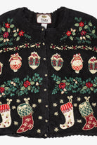 Vintage Black Tiara International Ornaments Ugly Christmas Cardigan (2000s)