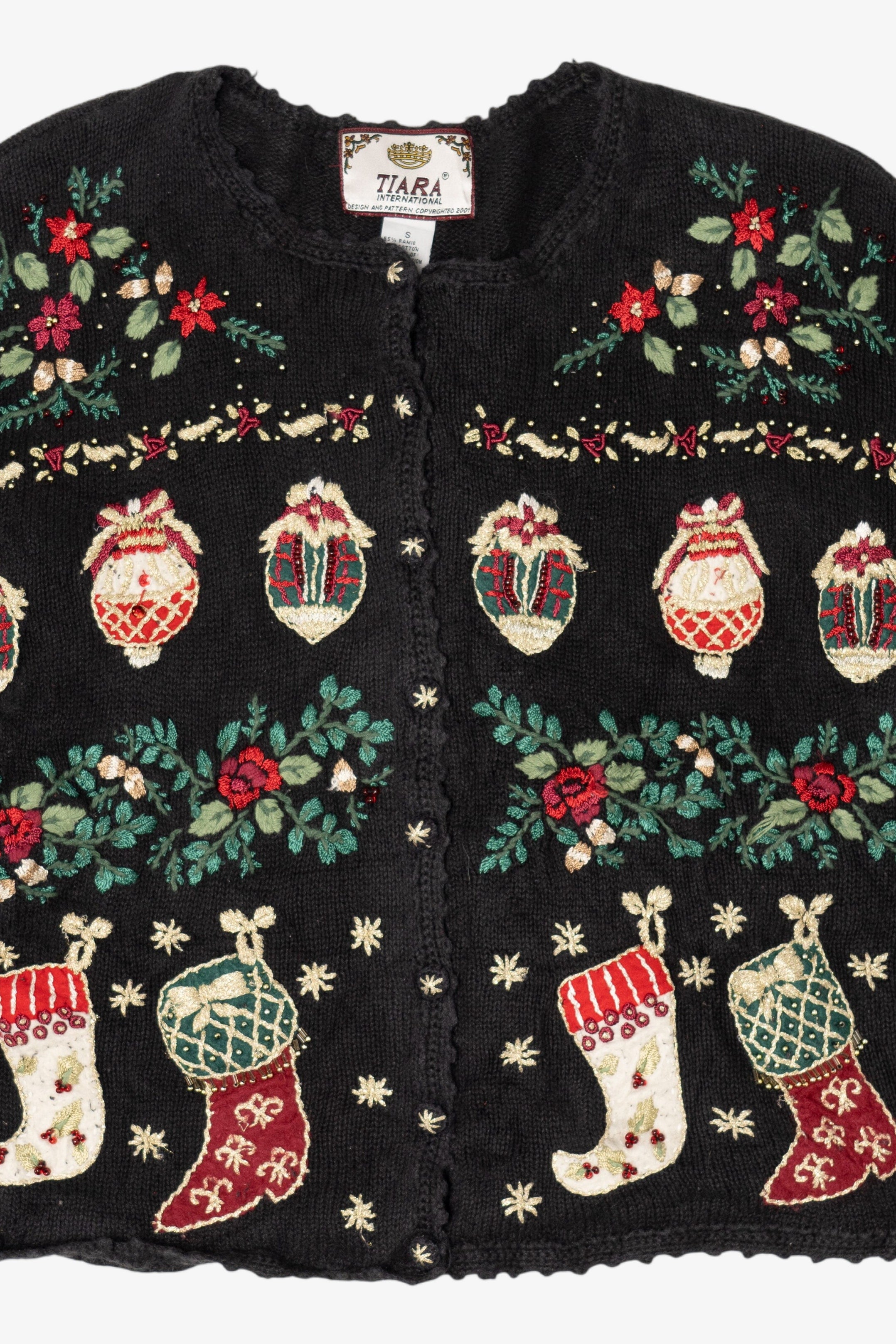 Vintage Black Tiara International Ornaments Ugly Christmas Cardigan (2000s)