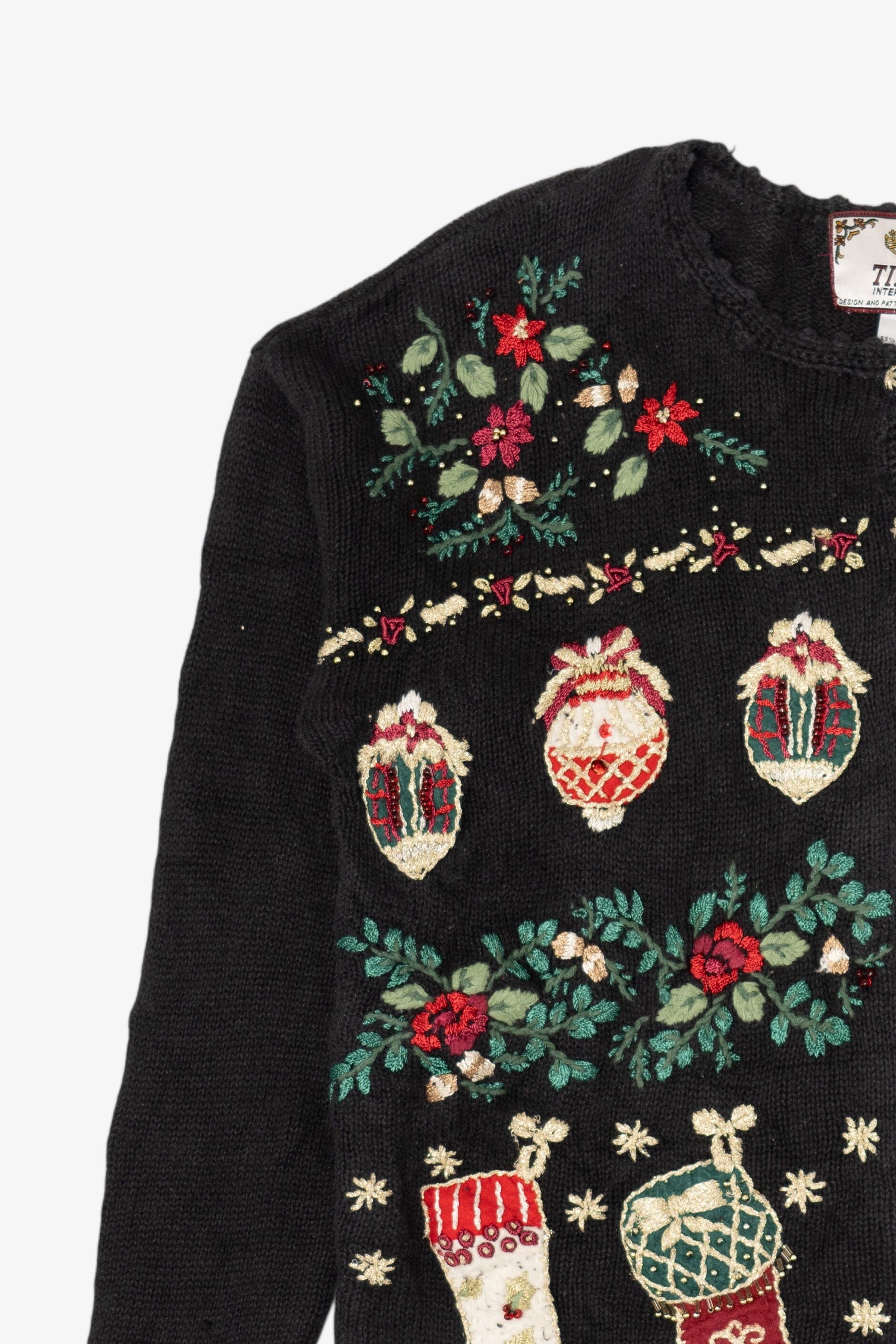 Vintage Black Tiara International Ornaments Ugly Christmas Cardigan (2000s)