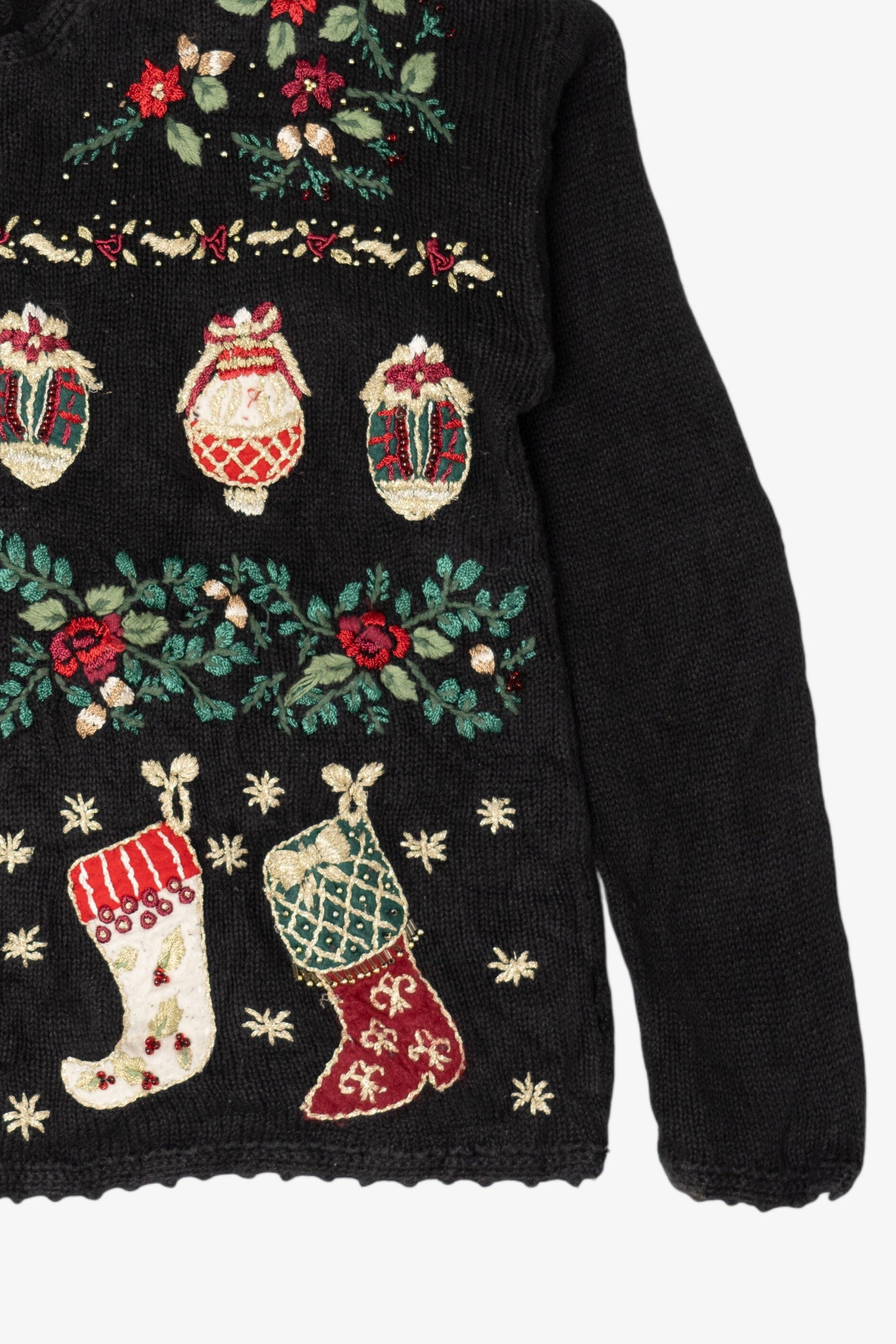 Vintage Black Tiara International Ornaments Ugly Christmas Cardigan (2000s)