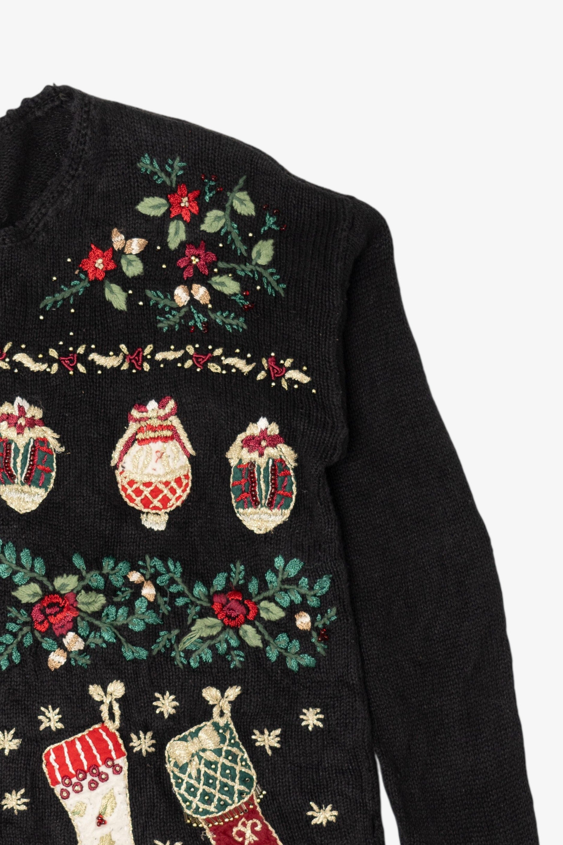 Vintage Black Tiara International Ornaments Ugly Christmas Cardigan (2000s)