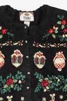 Vintage Black Tiara International Ornaments Ugly Christmas Cardigan (2000s)