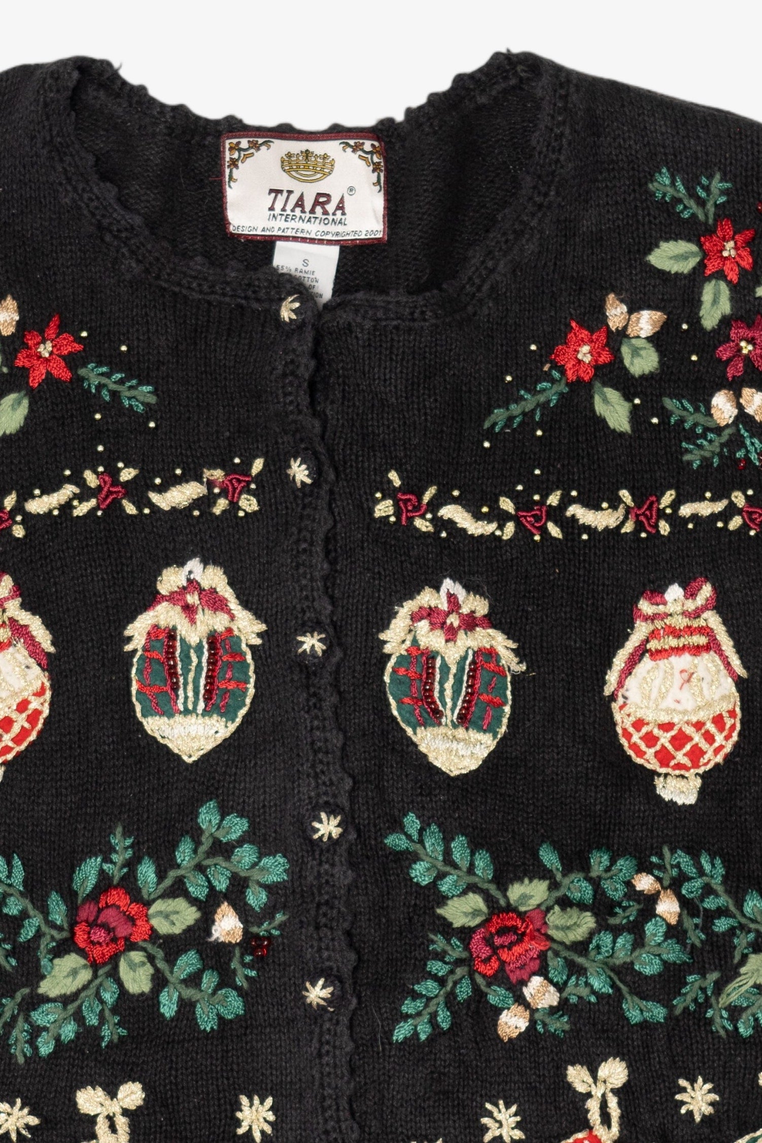 Vintage Black Tiara International Ornaments Ugly Christmas Cardigan (2000s)