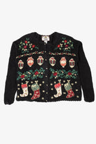 Vintage Black Tiara International Ornaments Ugly Christmas Cardigan (2000s)