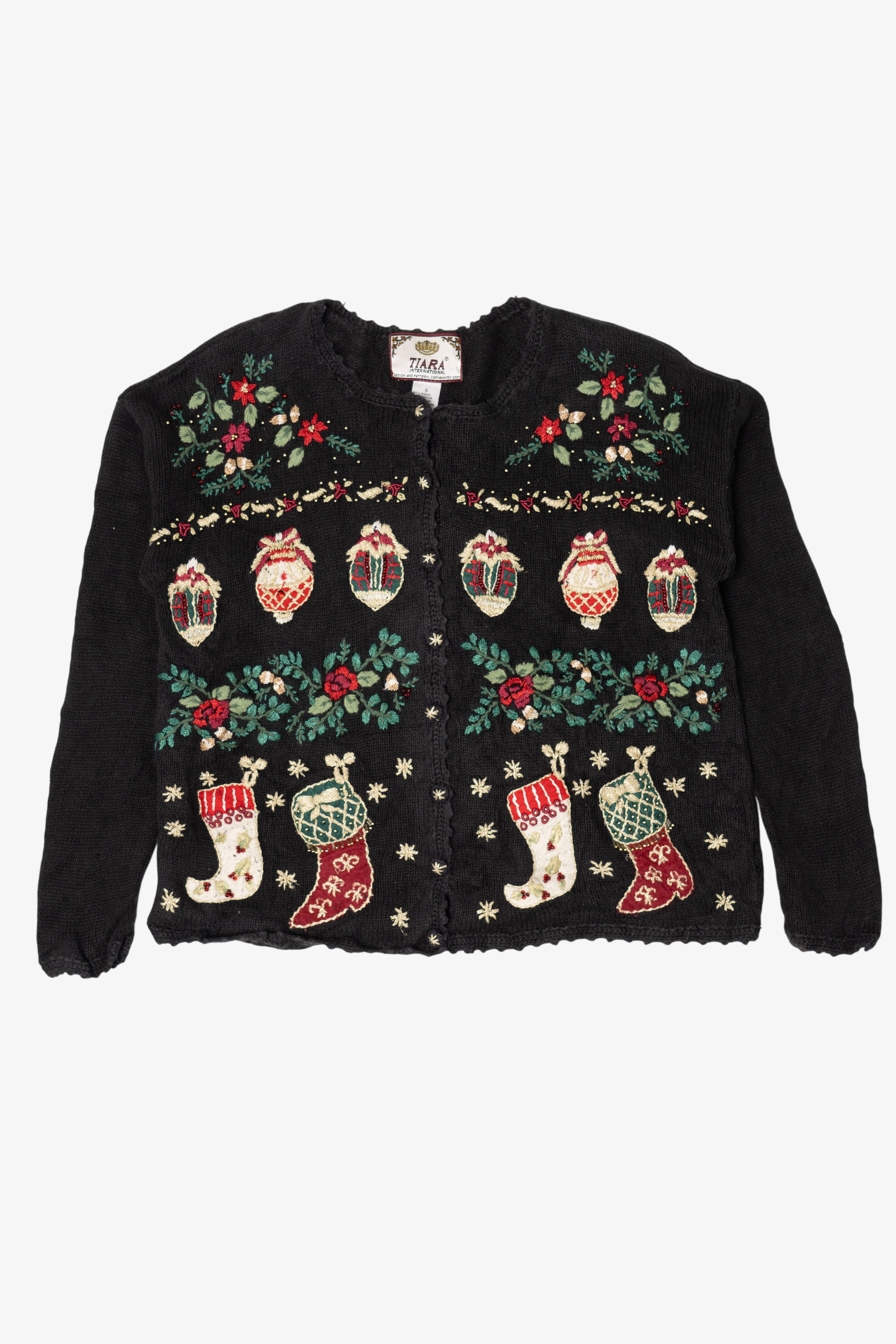 Vintage Black Tiara International Ornaments Ugly Christmas Cardigan (2000s)