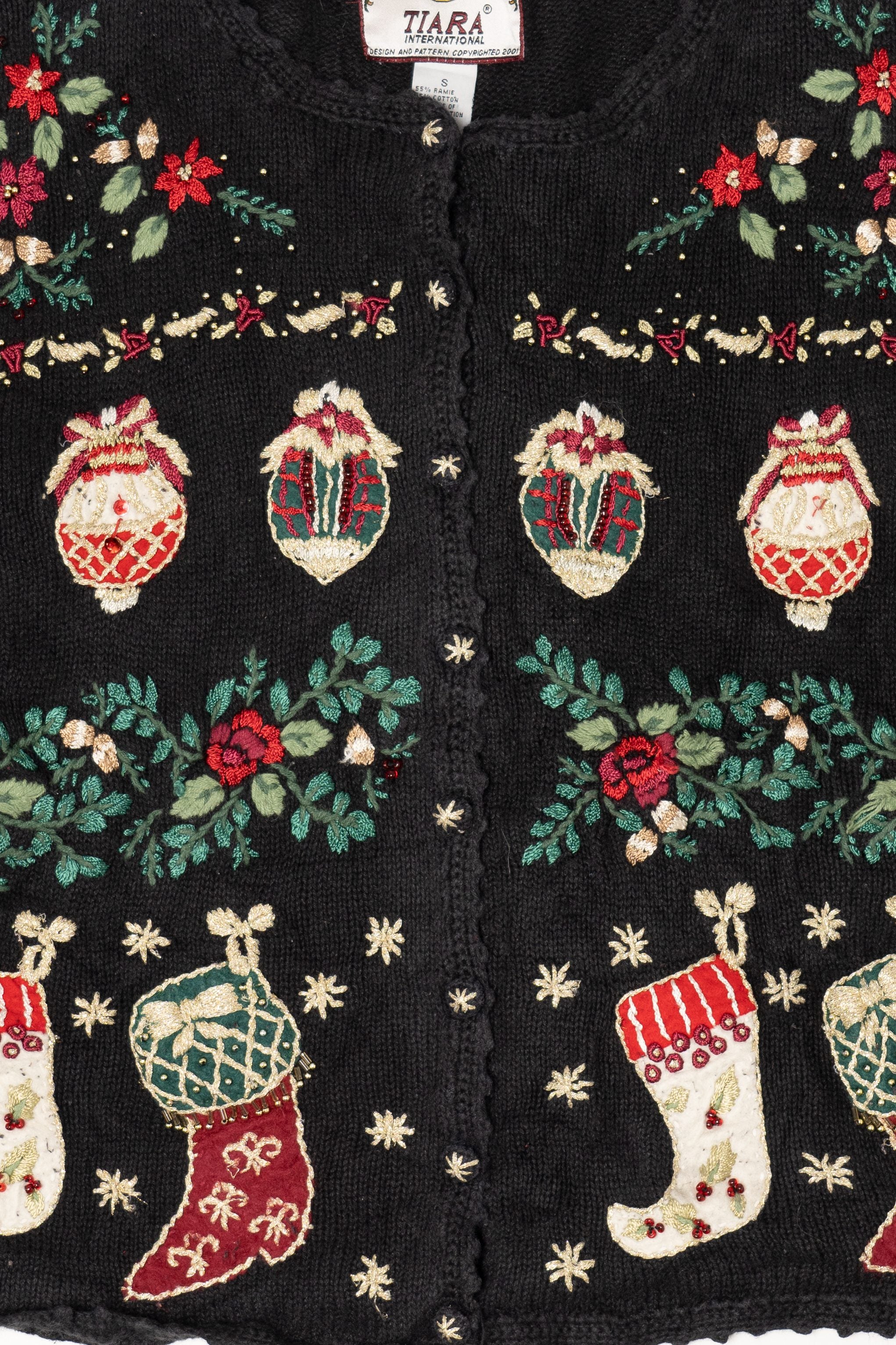 Vintage Black Tiara International Ornaments Ugly Christmas Cardigan (2000s)