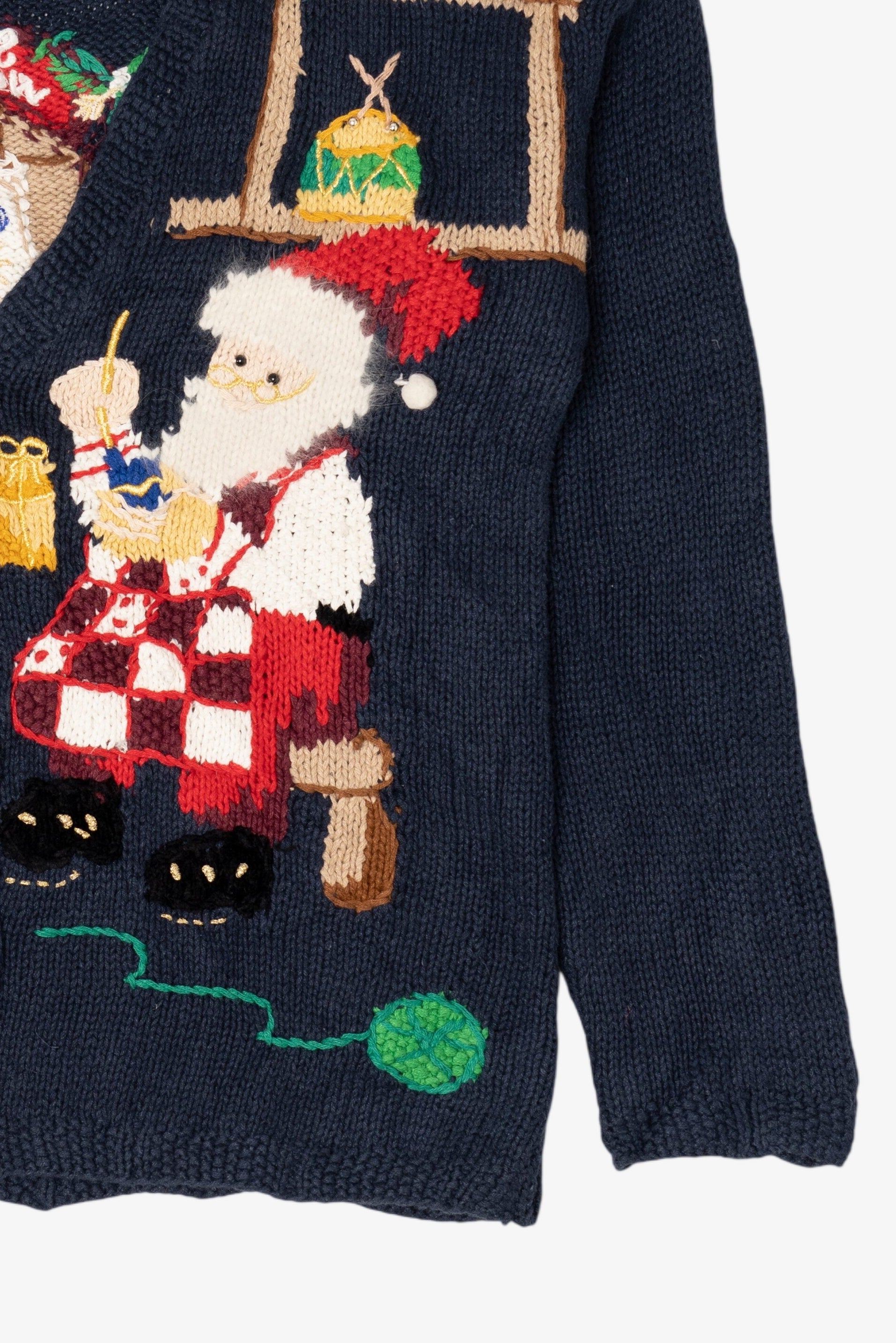 Vintage Navy Blue Lauren Hansen Santa's Workshop Ugly Christmas Cardigan (1990s)