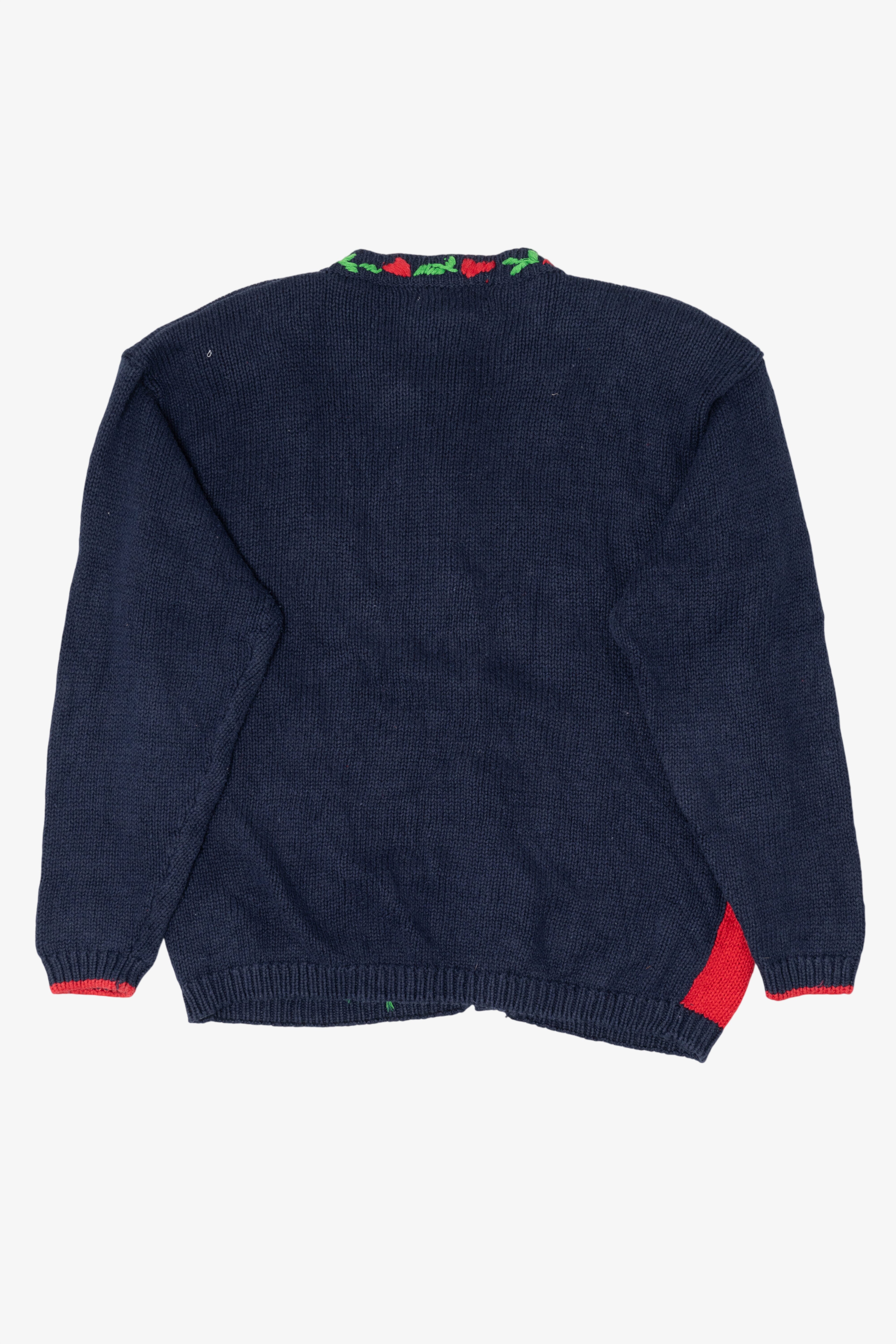 Vintage Navy Blue Alexandra Bartlett Ugly Christmas Cardigan (1990s)