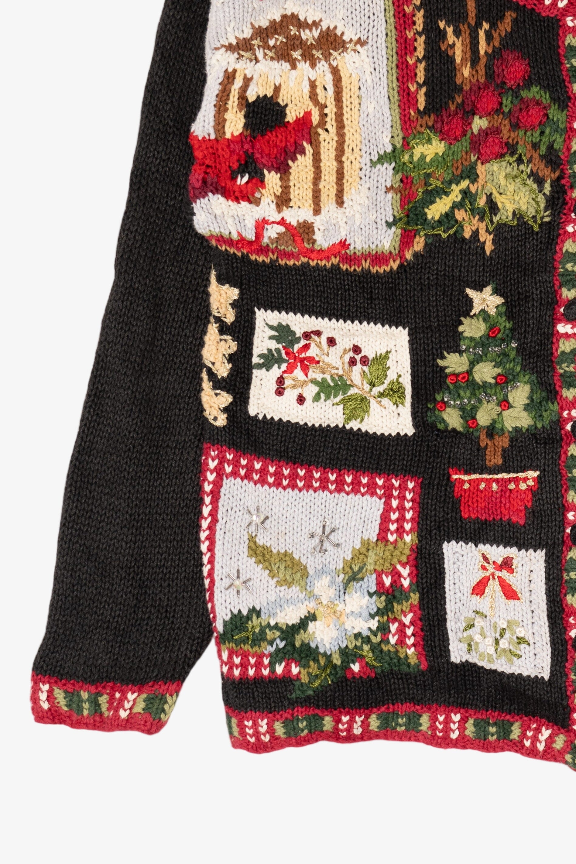 Vintage Black Heirloom Collectible Cardinals Ugly Christmas Cardigan (1990s)