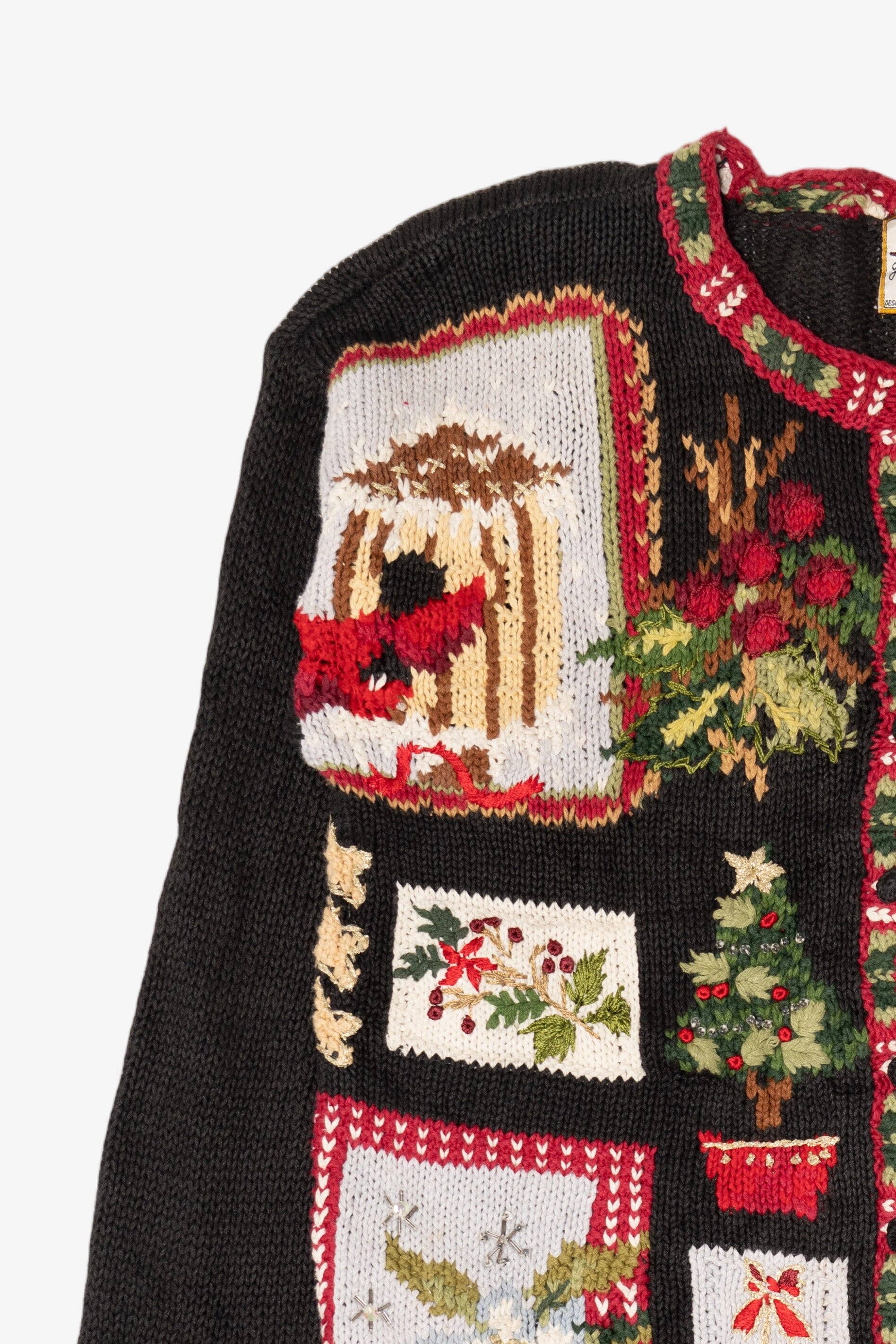 Vintage Black Heirloom Collectible Cardinals Ugly Christmas Cardigan (1990s)