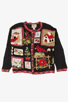 Vintage Black Heirloom Collectible Cardinals Ugly Christmas Cardigan (1990s)