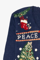 Vintage Navy Blue Tiara International "Peace" Ugly Christmas Cardigan (1990s)
