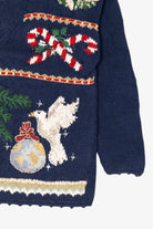 Vintage Navy Blue Tiara International "Peace" Ugly Christmas Cardigan (1990s)