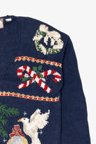 Vintage Navy Blue Tiara International "Peace" Ugly Christmas Cardigan (1990s)