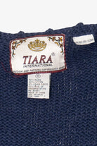 Vintage Navy Blue Tiara International "Peace" Ugly Christmas Cardigan (1990s)