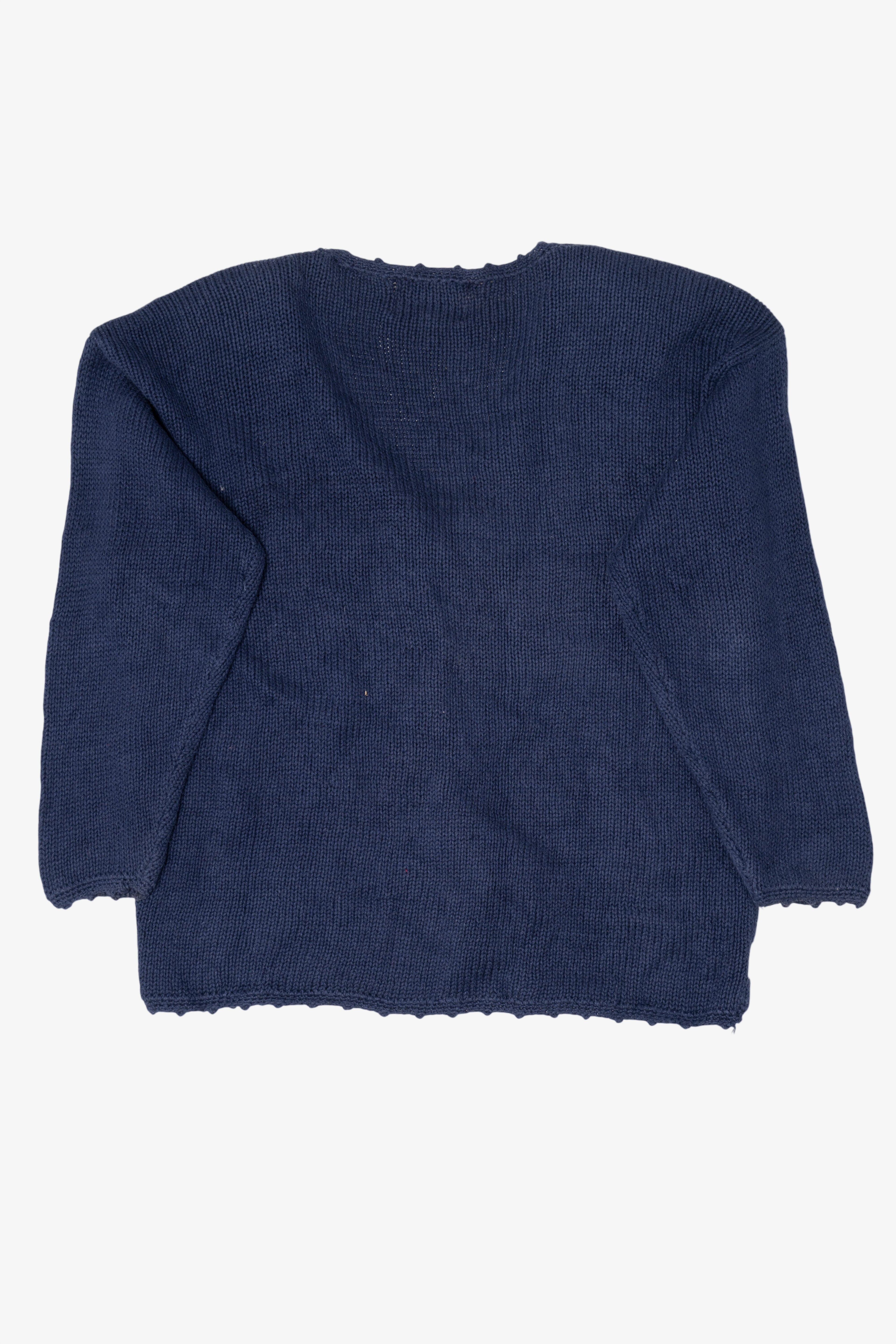 Vintage Navy Blue Tiara International "Peace" Ugly Christmas Cardigan (1990s)