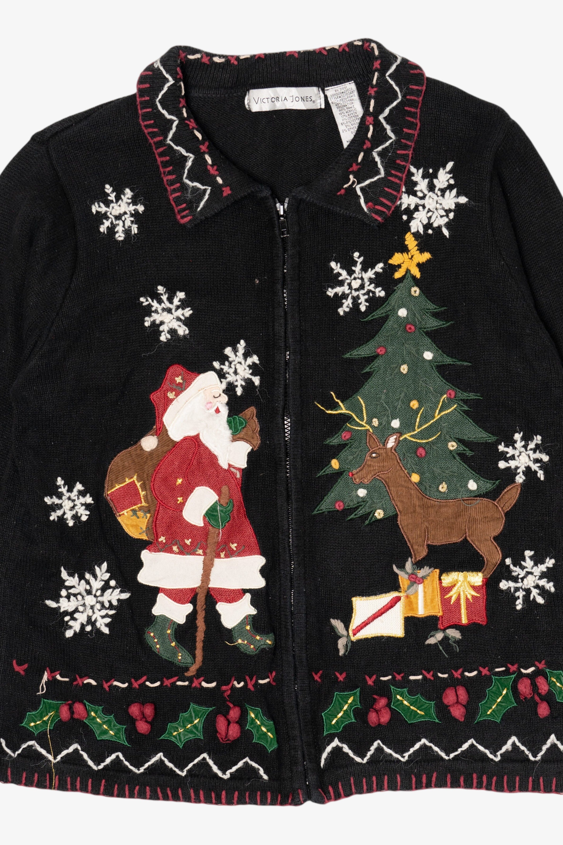 Vintage Black Victoria Jones Santa Ugly Christmas Cardigan (2000s)