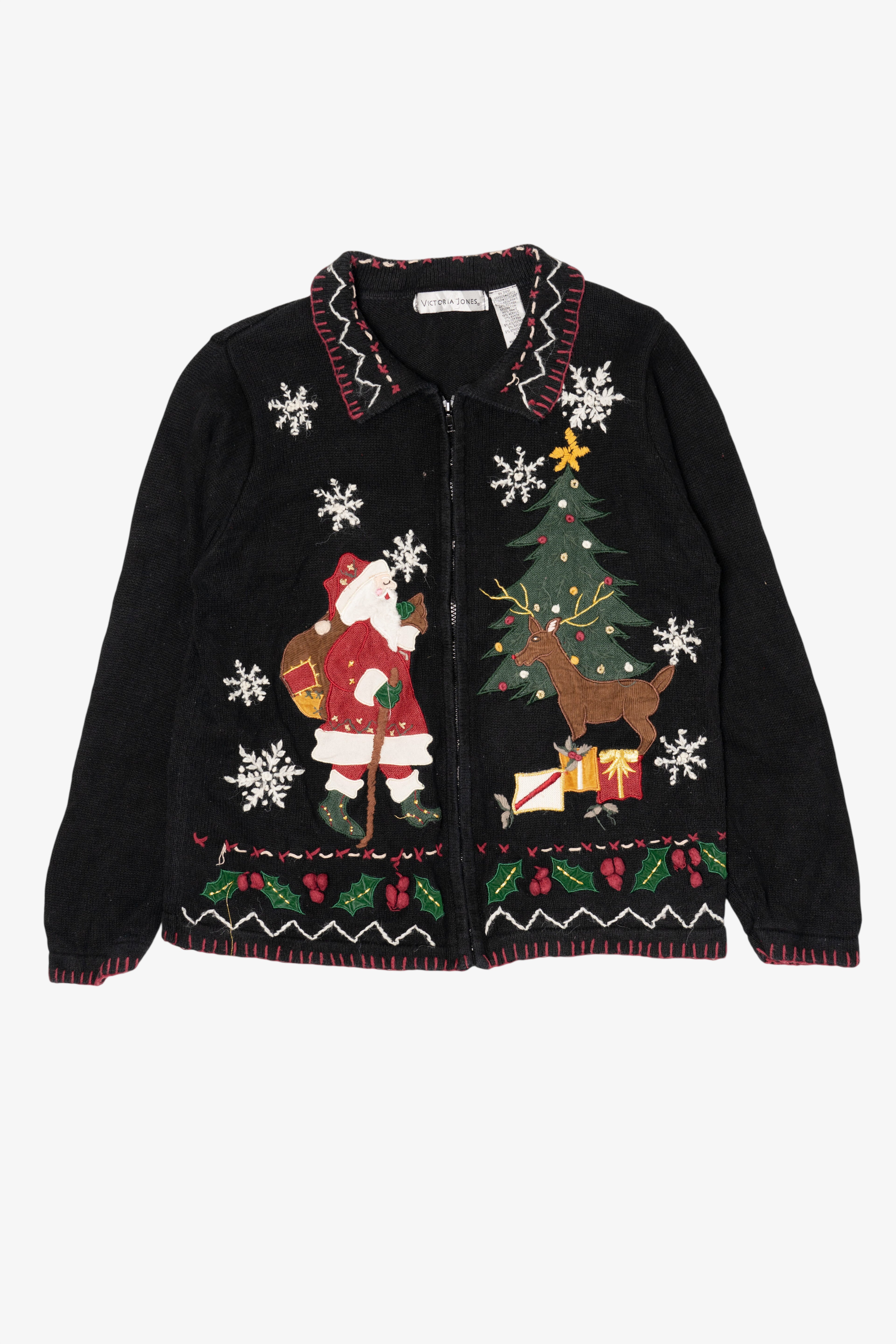 Vintage Black Victoria Jones Santa Ugly Christmas Cardigan (2000s)