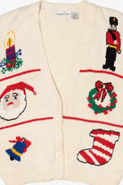 Vintage White Amanda Scott Ugly Christmas Cardigan (1990s)