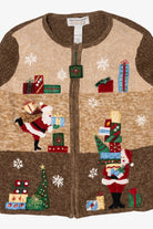 Vintage Brown Tiara International Santa Ugly Christmas Cardigan (2000s)