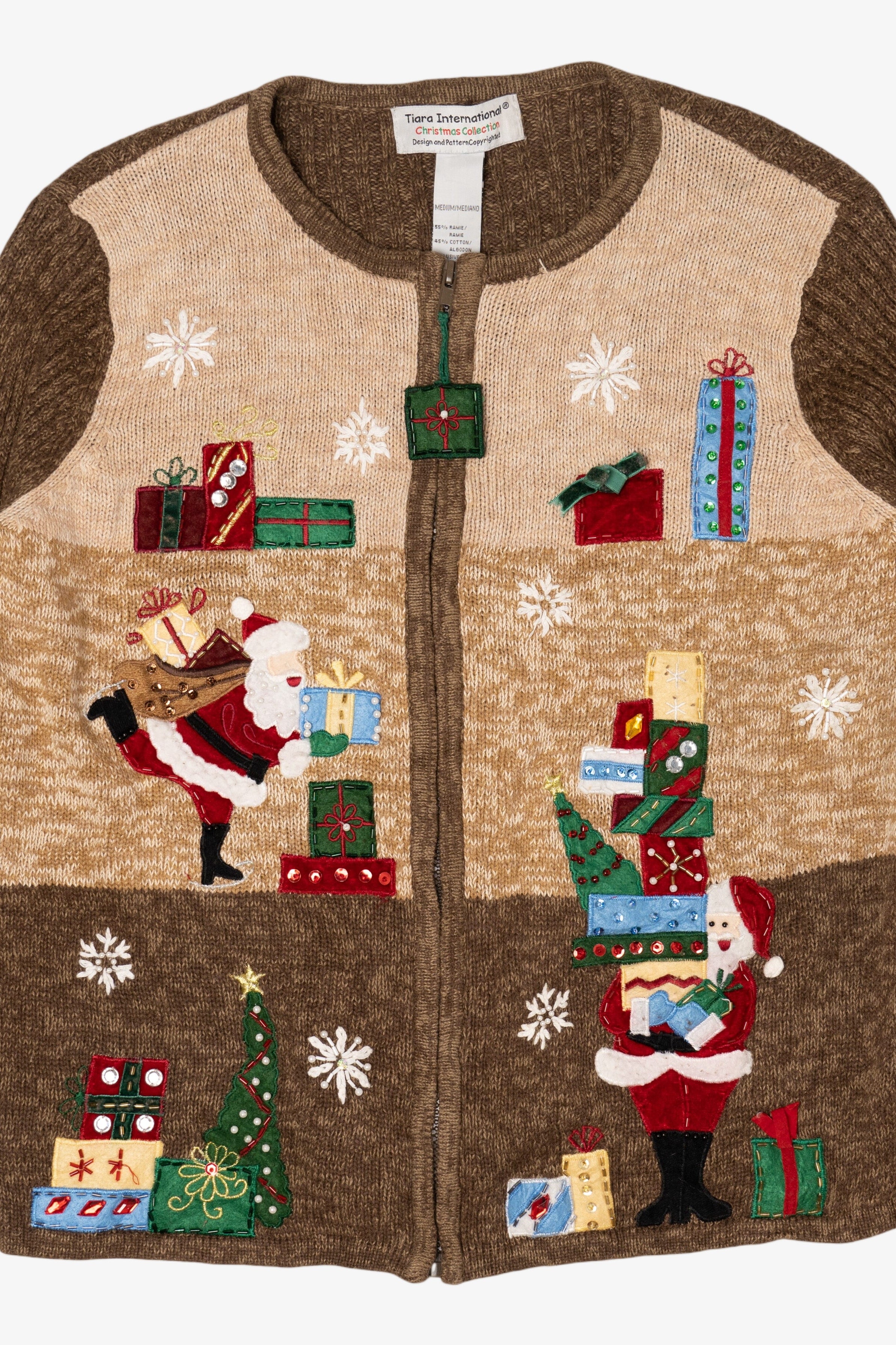 Vintage Brown Tiara International Santa Ugly Christmas Cardigan (2000s)