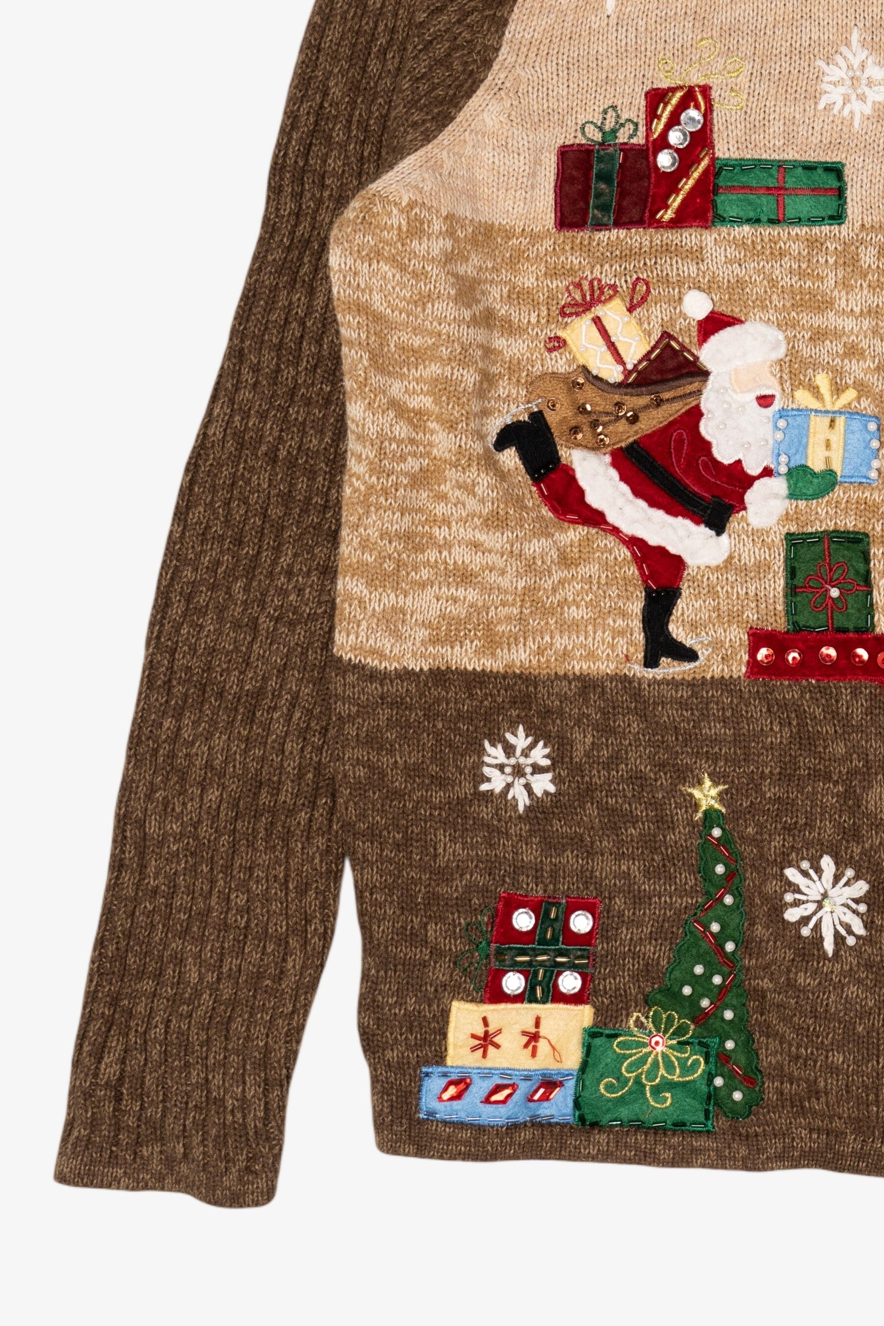 Vintage Brown Tiara International Santa Ugly Christmas Cardigan (2000s)