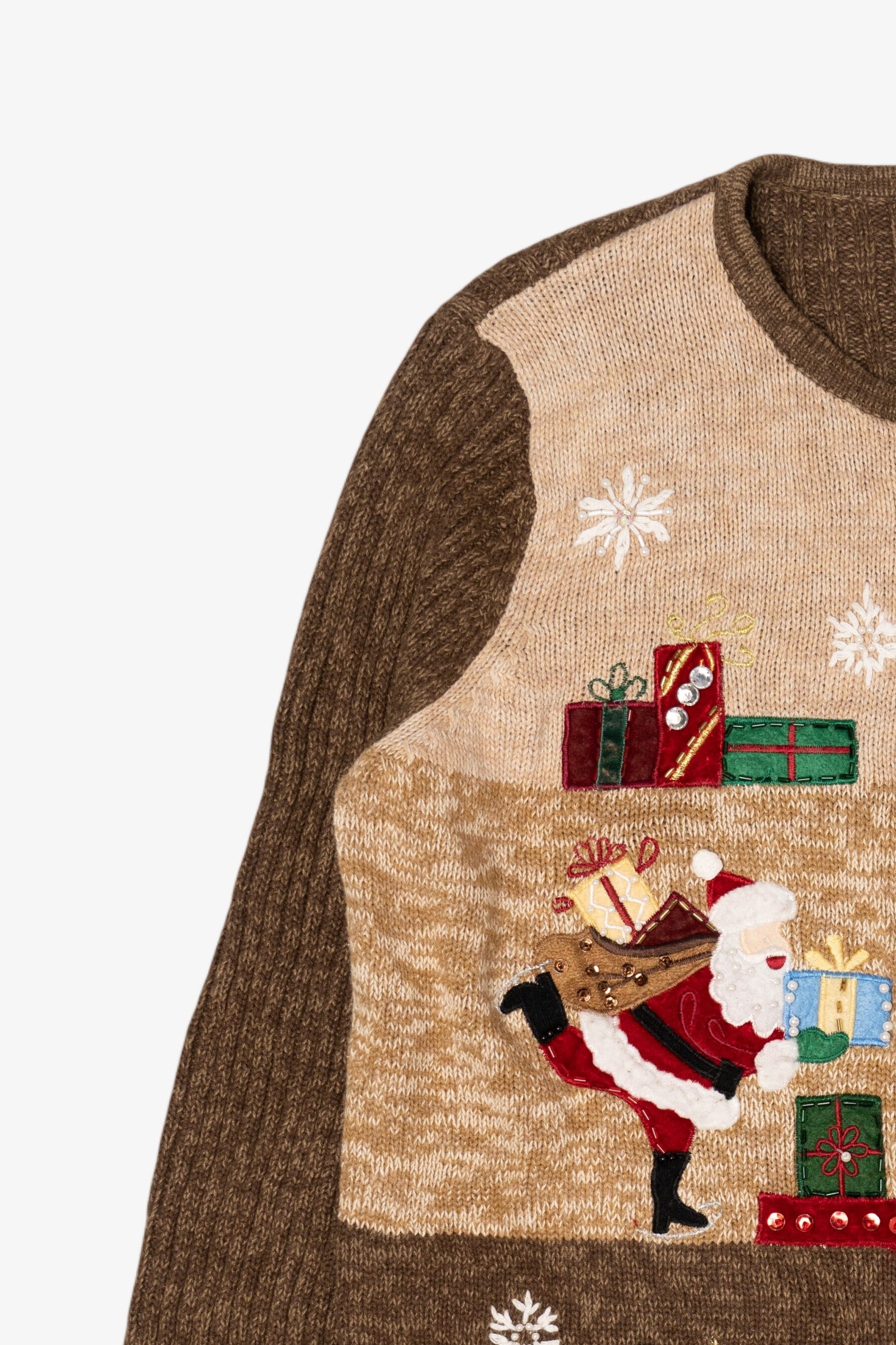 Vintage Brown Tiara International Santa Ugly Christmas Cardigan (2000s)