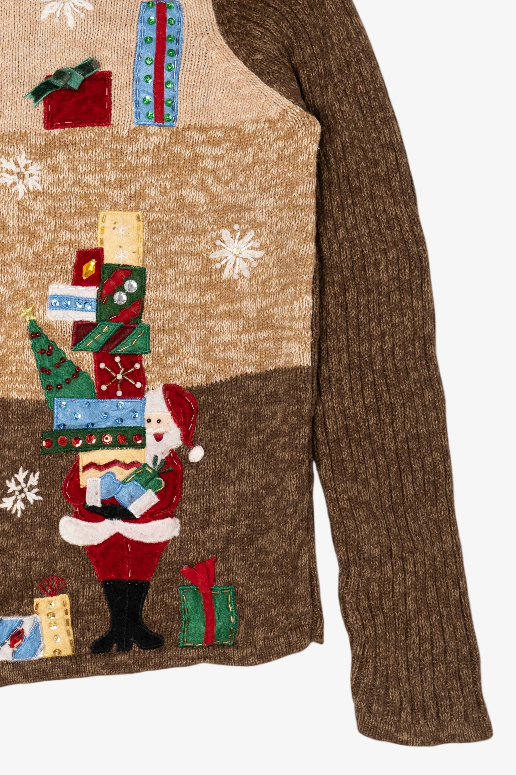 Vintage Brown Tiara International Santa Ugly Christmas Cardigan (2000s)