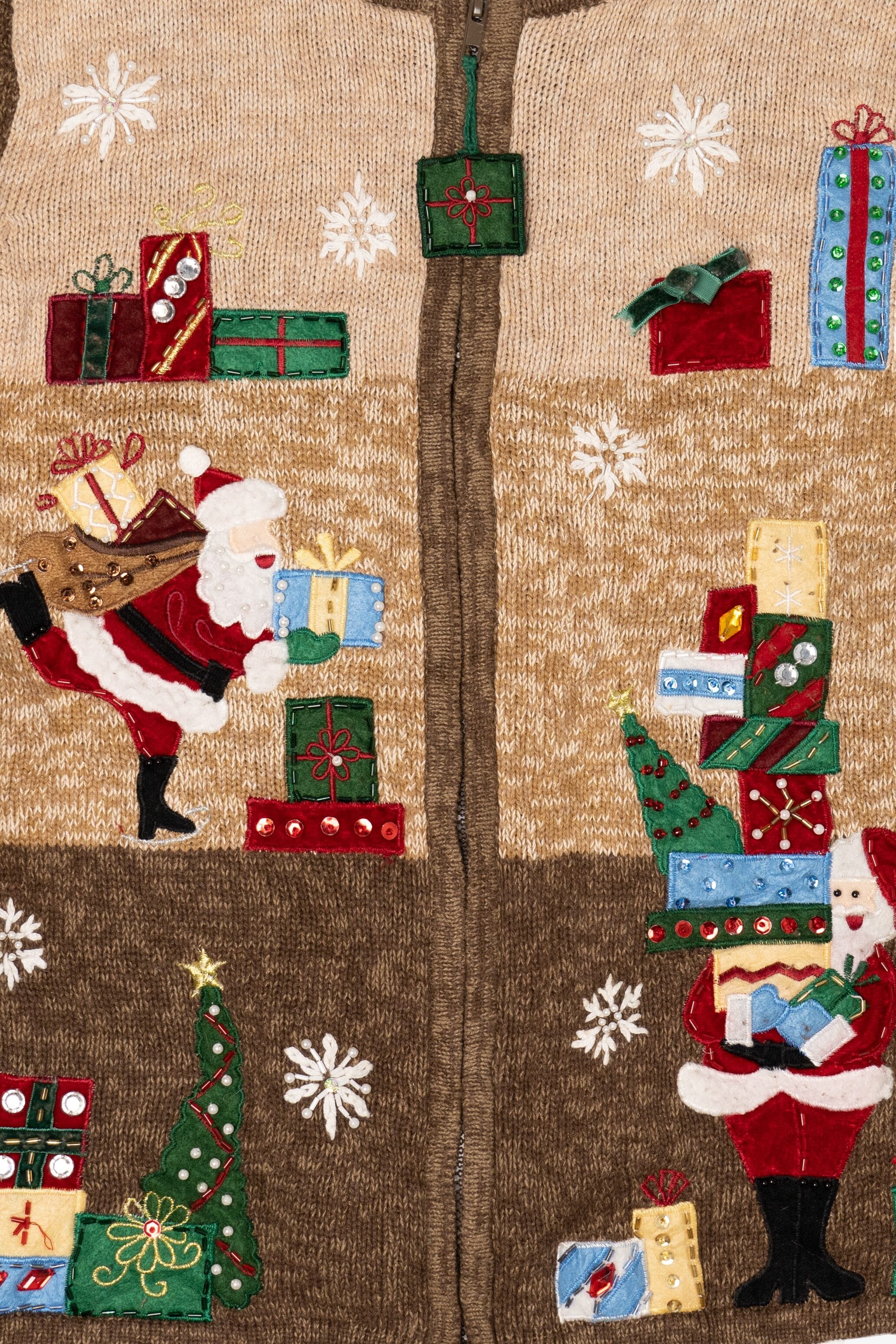 Vintage Brown Tiara International Santa Ugly Christmas Cardigan (2000s)