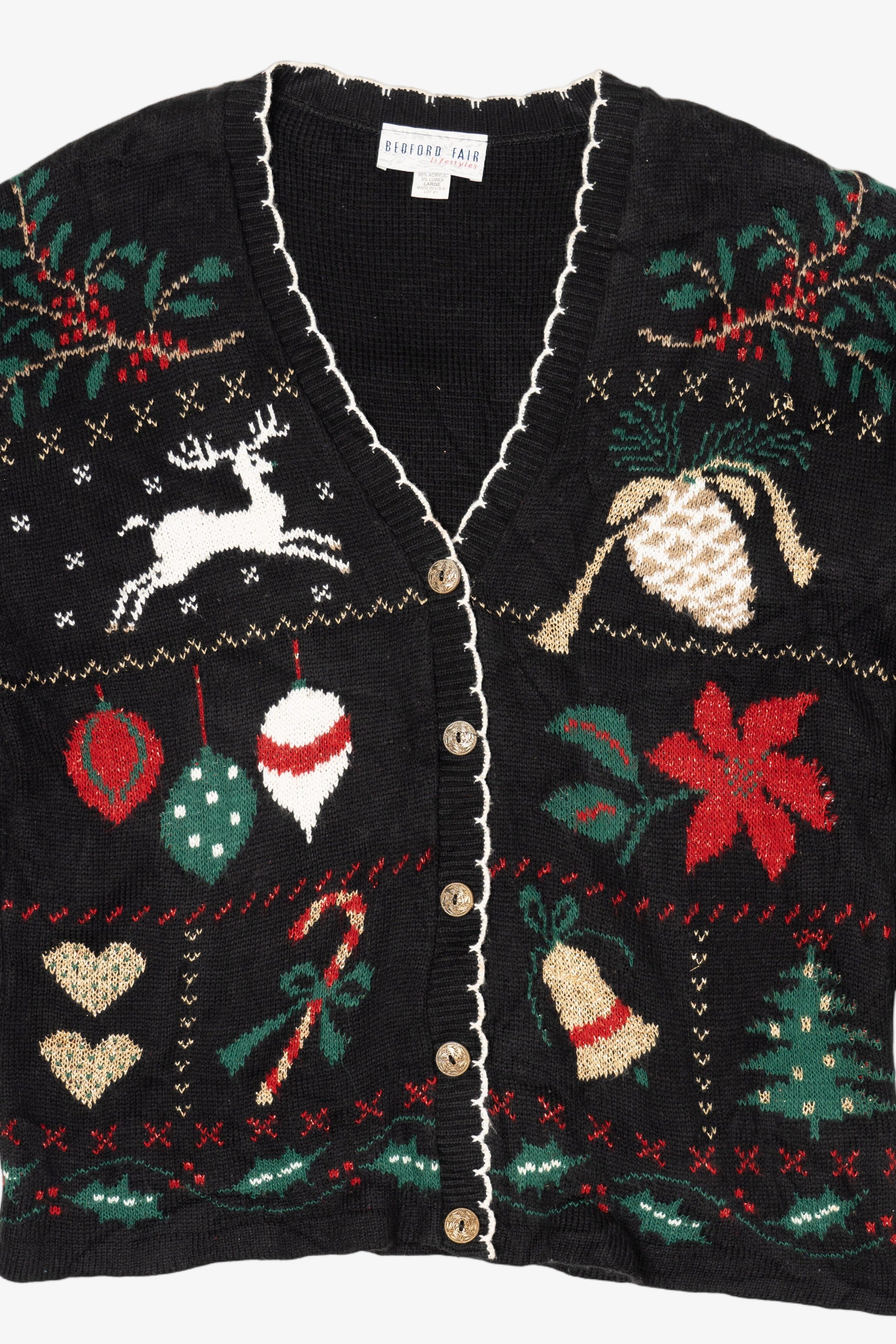 Vintage Black Bedford Fair Ugly Christmas Cardigan (1990s)