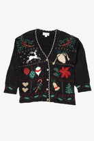 Vintage Black Bedford Fair Ugly Christmas Cardigan (1990s)