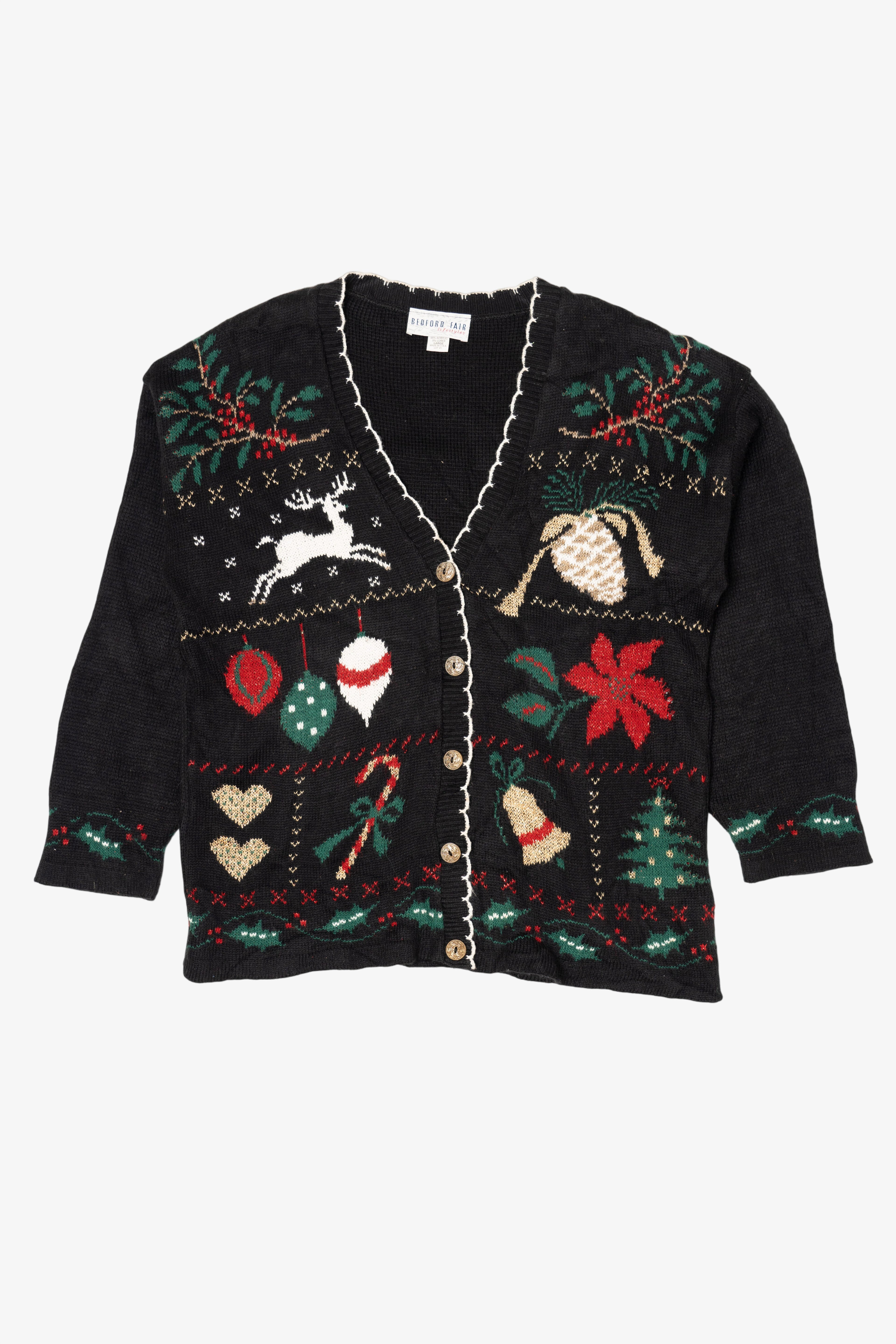 Vintage Black Bedford Fair Ugly Christmas Cardigan (1990s)