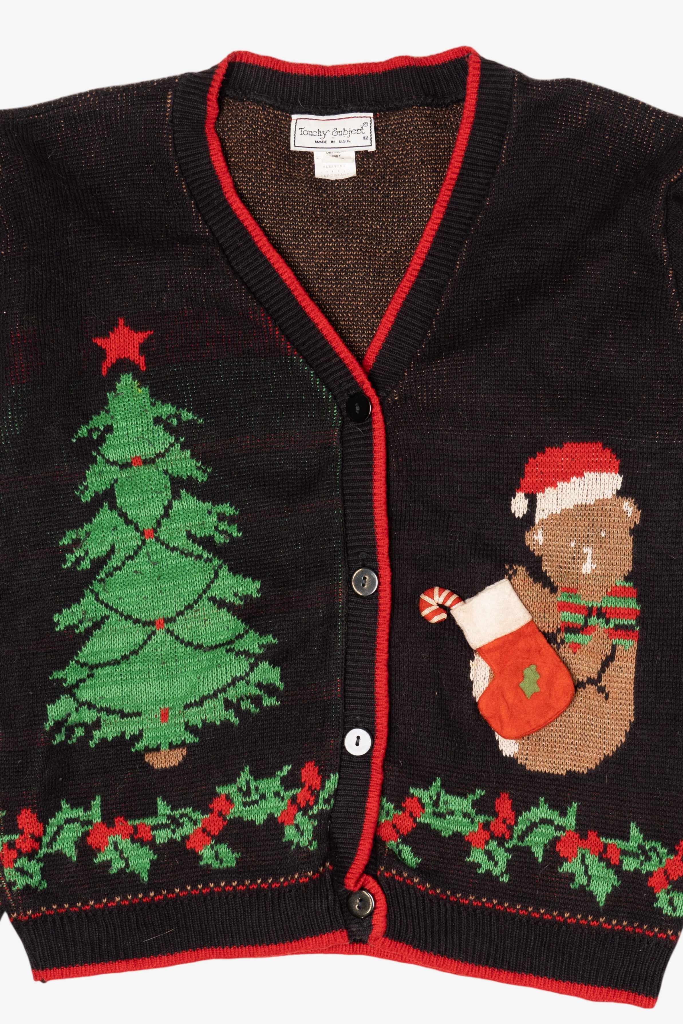 Vintage Black Touchy Subject Teddy Bears Ugly Christmas Cardigan (1980s)