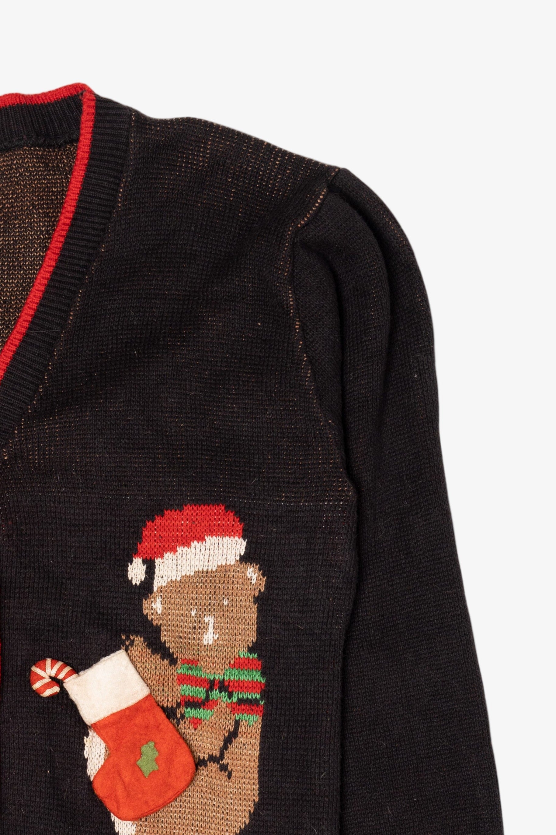 Vintage Black Touchy Subject Teddy Bears Ugly Christmas Cardigan (1980s)