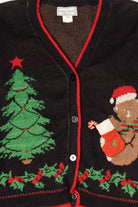 Vintage Black Touchy Subject Teddy Bears Ugly Christmas Cardigan (1980s)