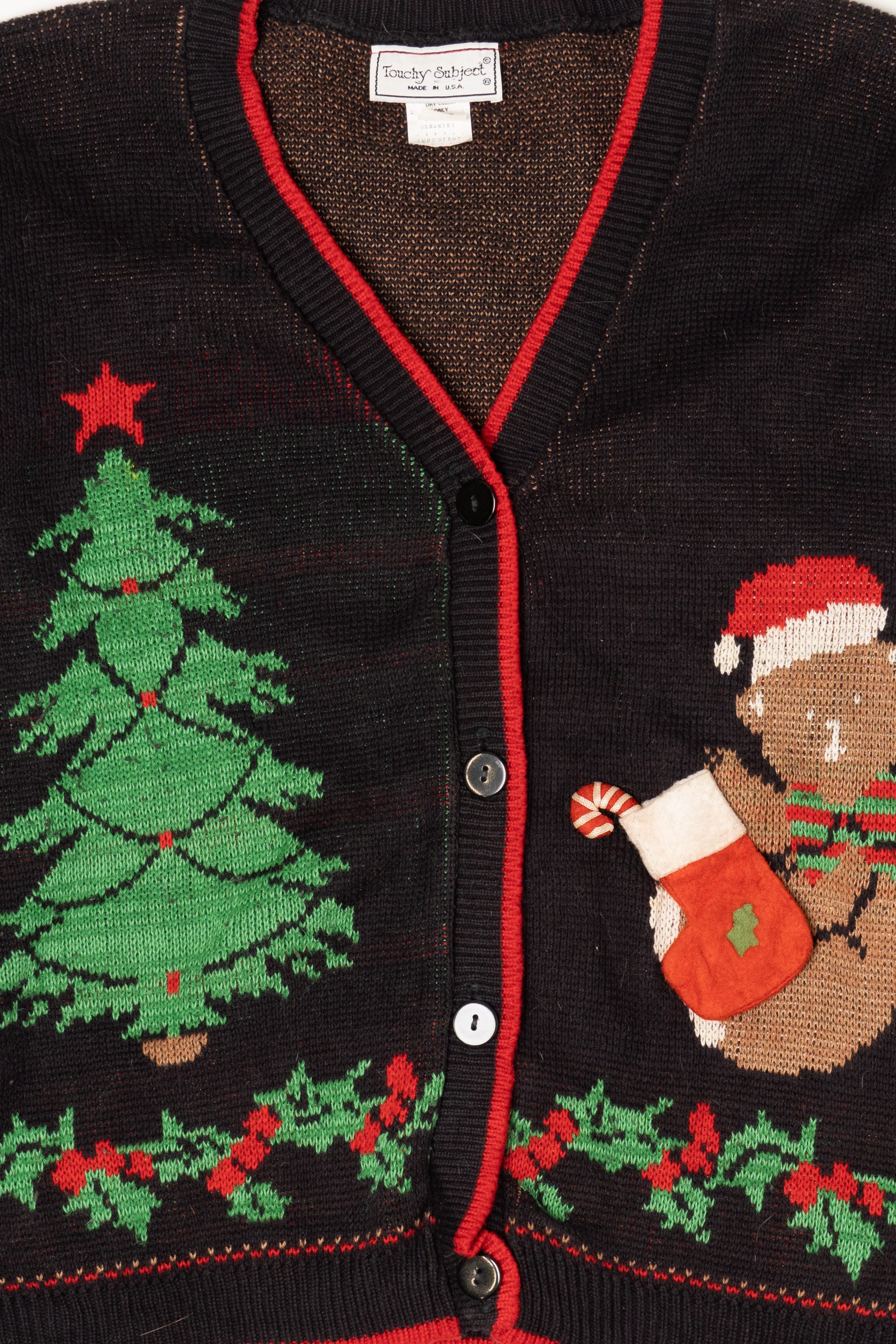 Vintage Black Touchy Subject Teddy Bears Ugly Christmas Cardigan (1980s)