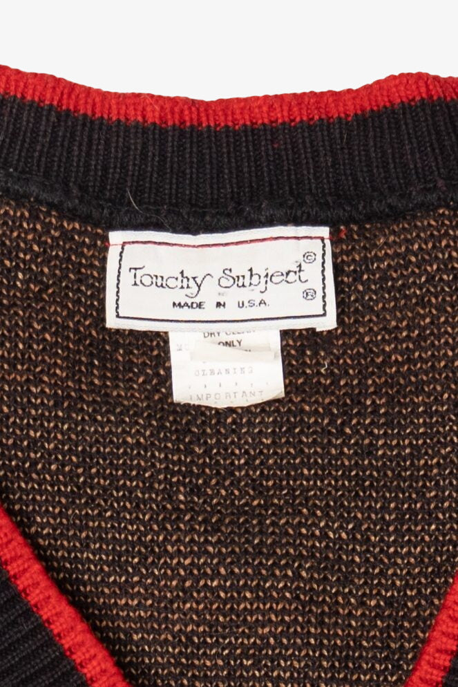 Vintage Black Touchy Subject Teddy Bears Ugly Christmas Cardigan (1980s)
